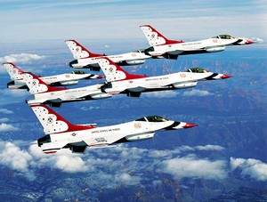 US Air Force Thunderbirds jets in formation